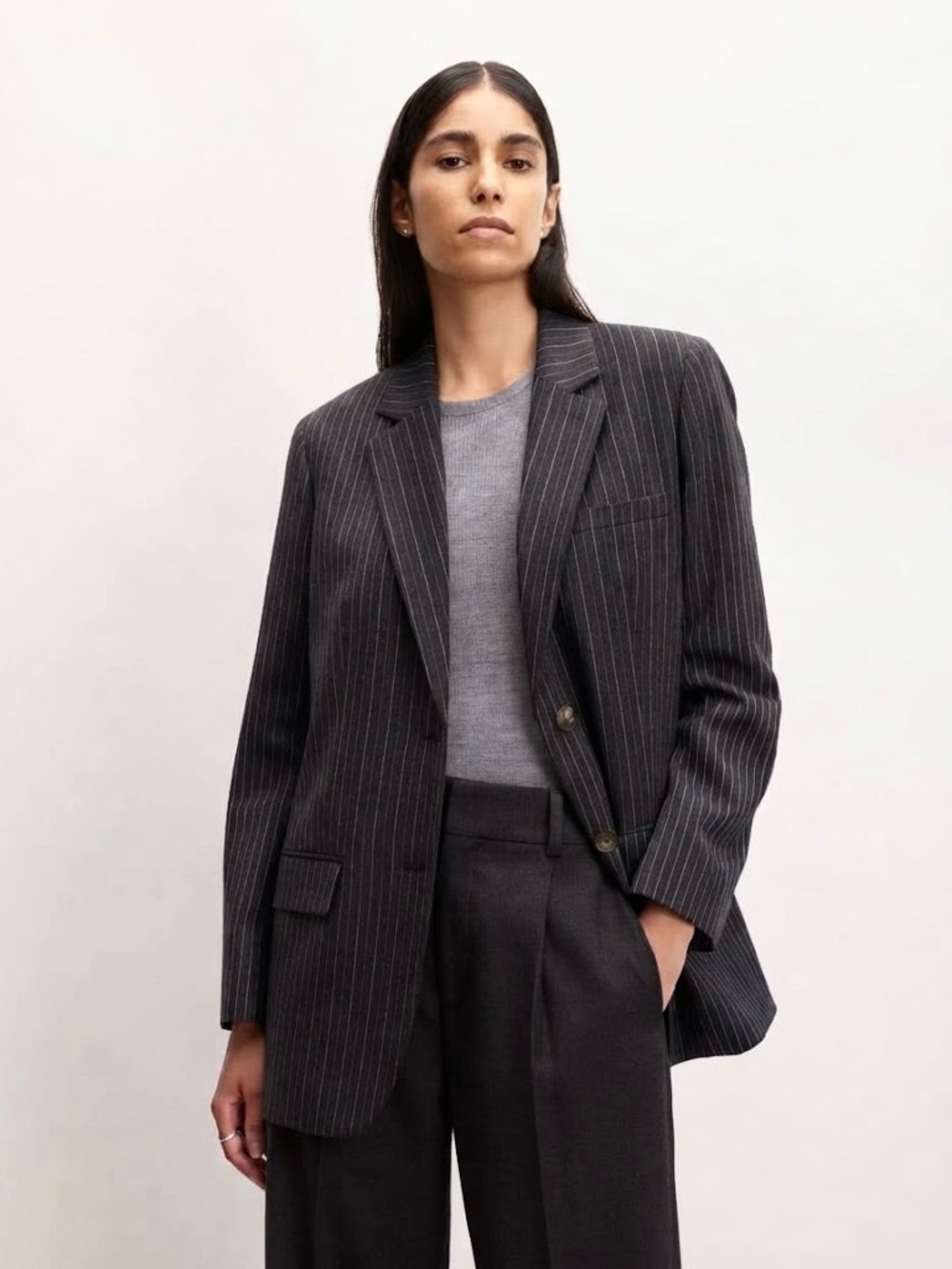 Lauren Ralph Lauren Black Wool Navy & Cream Pinstripe Blazer NWOT